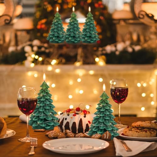 Image of Eldnacele Christmas Tree Flameless Candles String Lights with 11-Key Remote and Timer, Battery Operated 3D Wick Flickering Real Wax LED Pillar Candles Xmas Eve Dinning Holiday Decor(2Pcs,3 inchx7.1 inch)