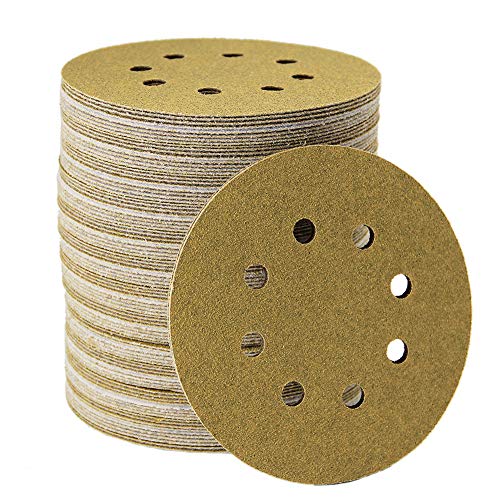 Mestool 5-Inch 8-Hole Hook and Loop Sanding Discs, Orbital Sander Sandpaper Discs, 100 Pieces Round Sandpaper Set, 80 Grit