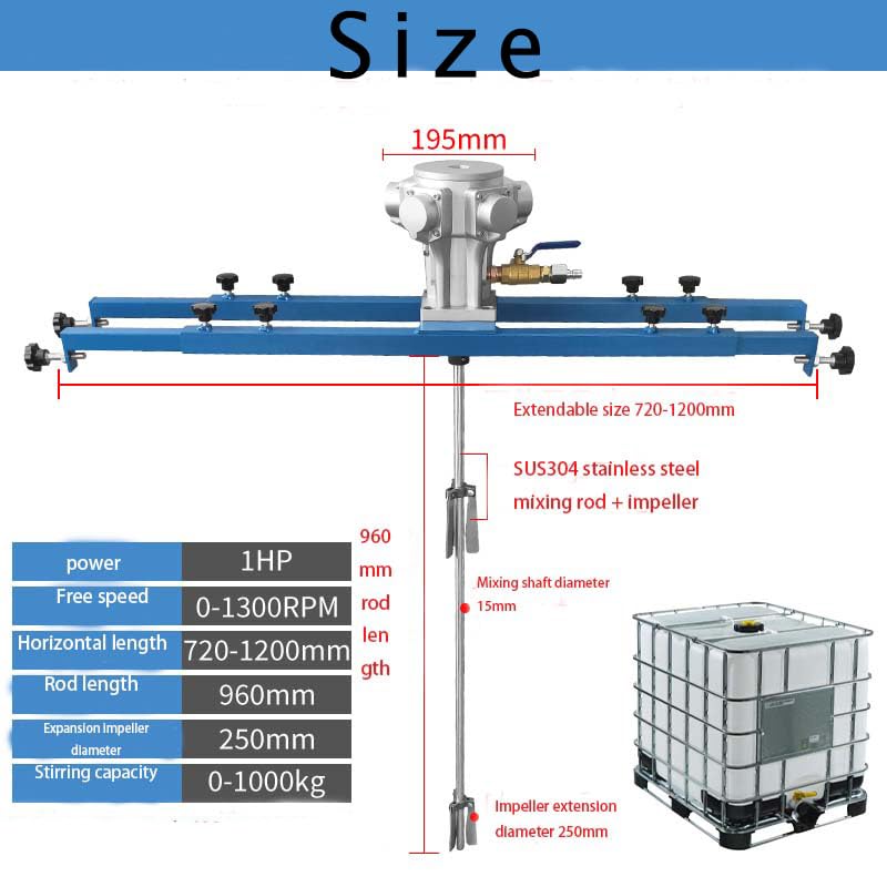 Folding Blade Tank Mixer,Pneumatic Paint Mixer,Commercial 264 Gallon Paint Mixing System,0-1300 RPM Adjustable Speed,960mm Shaft & 250mm Impeller,Industrial Pneumatic Agitator for IBC Tanks (1)