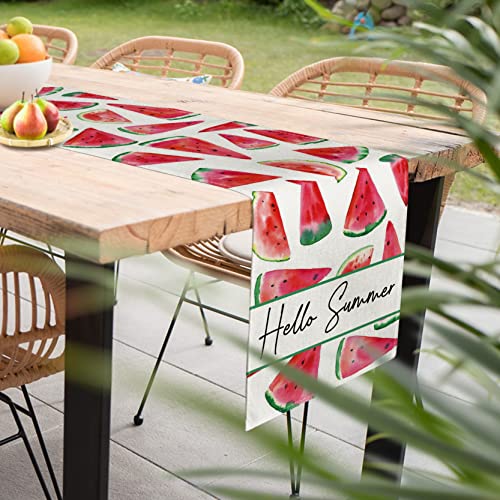 Rivone Watercolor Watermelon Table Runner, 13 X 72 Inch Hello Summer Fruit Design Seasonal Summer Spring Holiday Dresser Farmhouse Kitchen Dining Table Decorative Home Party Decor #TOP3