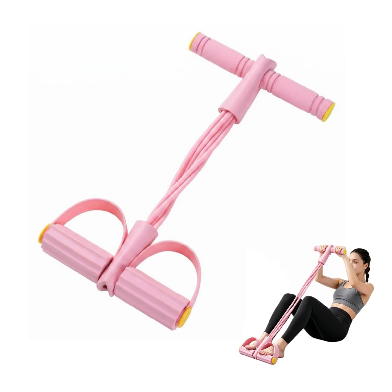 Mtbricey 6-Tube Pedal Resistance Band with Handles Foot Pedal Resistance Band for Women Sit Up Pull Rope Trainer Foot Pedal Exercise Bands Exercise Equipment for Yoga Pilates Tummy Legs Arms (Pink)