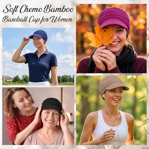 Image of 6 Pcs Chemo Cancer Hat for Women Breathable Bamboo Newsboy Baseball Cap Soft Headwear for Cancer Patient Hair Loss