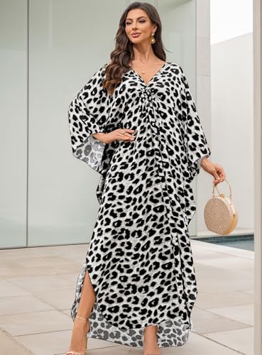 Image of Yanziliu Kaftan Dress for Women,Plus Size Hawaiian Batwing Sleeve Beach Cover Up Summer Swimsuit Dresses
