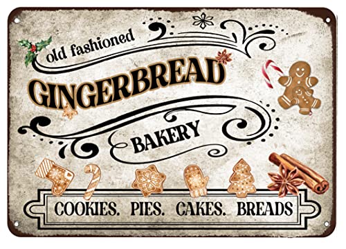 Gingerbread Bakery Vintage Holiday Bar Sign Home Decor Merry Christmas wall decor 8x12 Inch