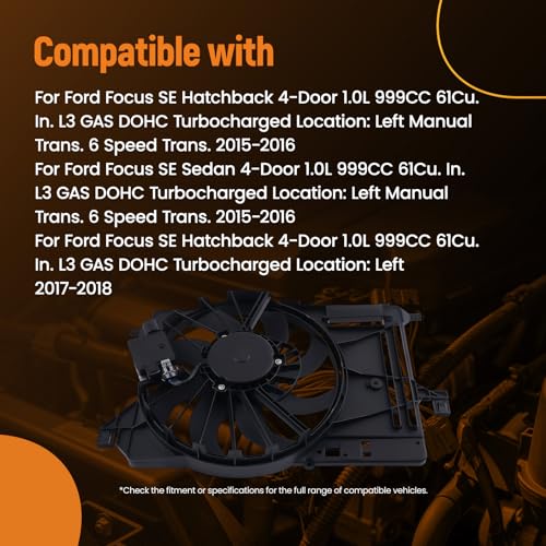 Image of maXpeedingrods Engine Cooling Fan Single Fan Fit for Ford Focus 2015 2016 2017 2018, 601610 CV6Z8C607L FO3115209 621-543