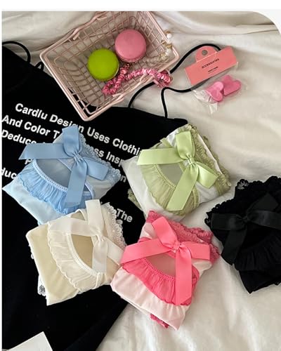 Sweet Bow Underwear for Teen Girls Age 8-16 Milk Silk Comfy Panty Set Frill Trim Soft Cotton Crotch Mid-rise Briefs 6