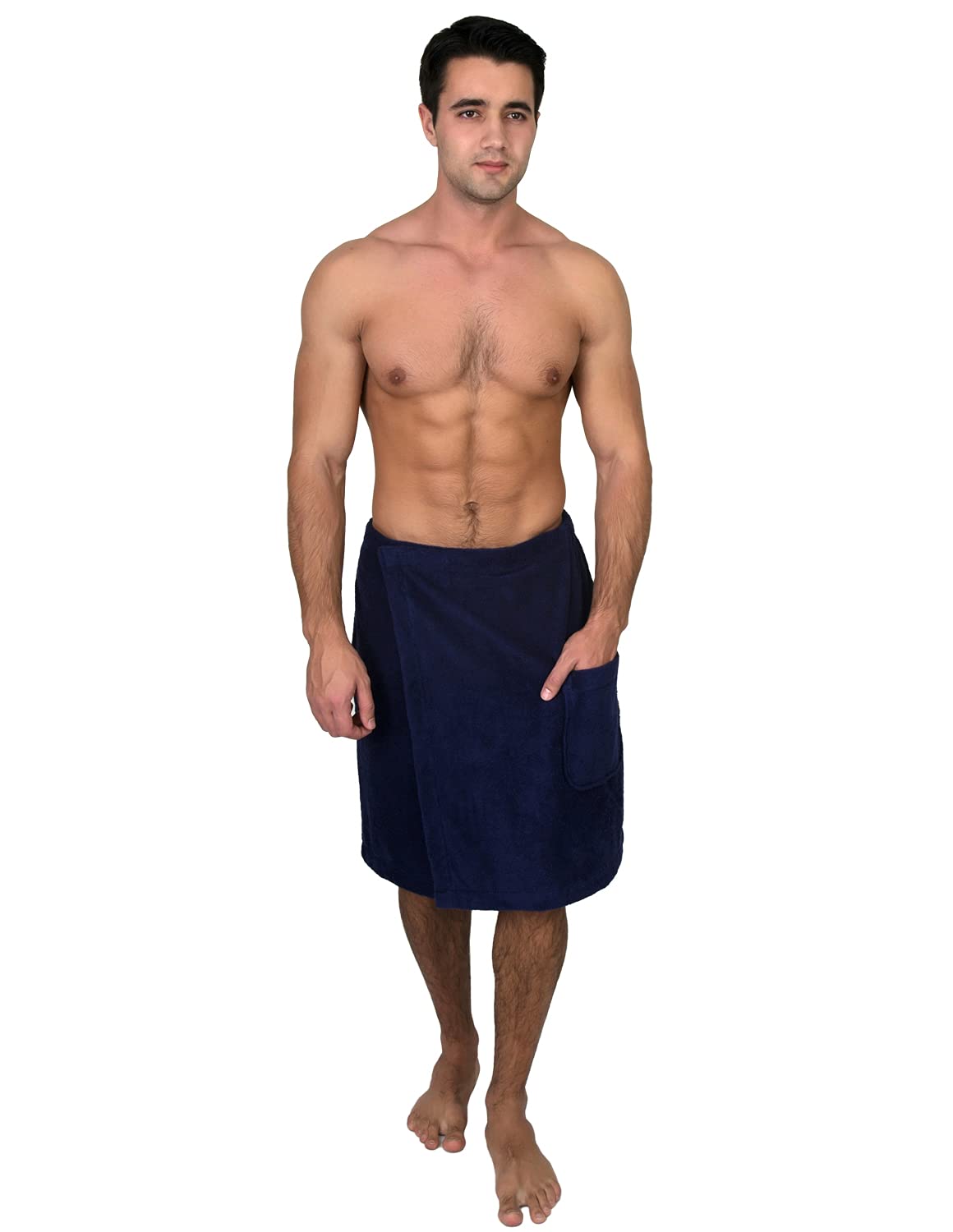 TowelSelections Mens Shower Wrap Adjustable Cotton Terry Bath Gym Cover Up with Snaps Large/XX-Large Patriot Blue