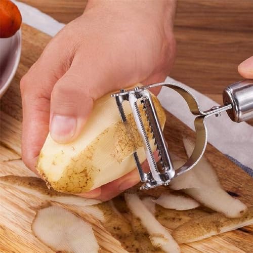 Image of Stainless Steel Vegetable Peeler with Julienne Cutter, 2-in-1 Multipurpose Tool, Anti-Slip Handle, for Potato, Carrot, Cucumber