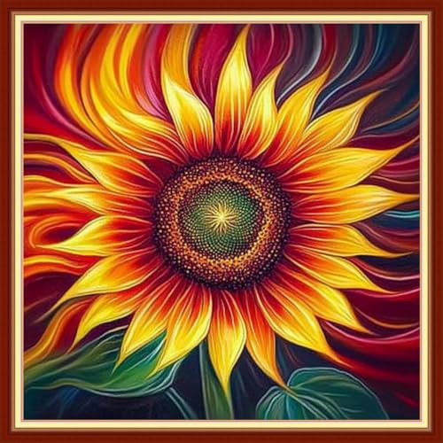 Image of Foxhool Beginners Cross Stitch Kits Stamped Full Range of Embroidery Kits for Adults DIY Cross Stitches kit Embroidery Patterns for Needlepoint kit-Magic Sunflower 18x18 inch