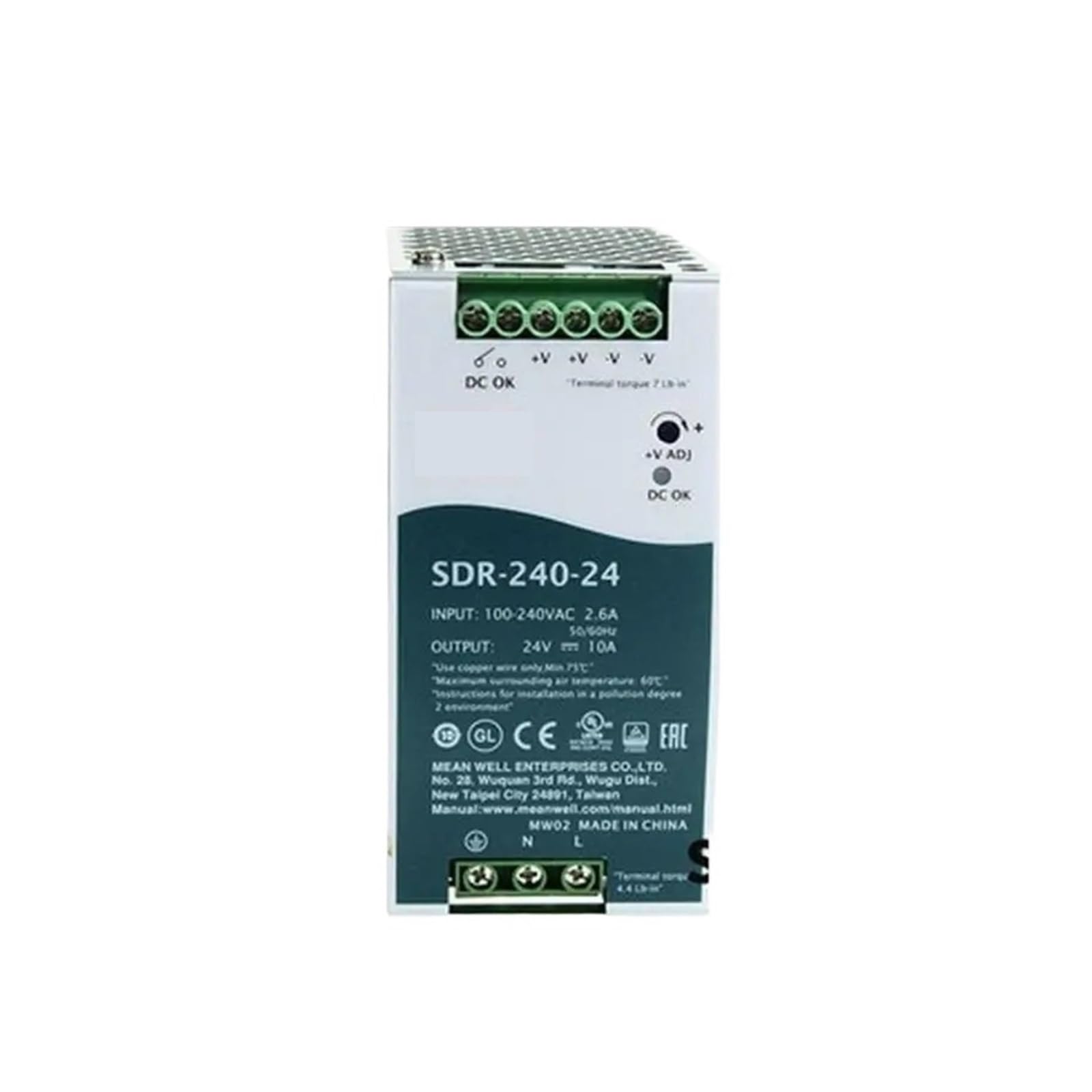 Alimentation industrielle 240W SDR-240-240 bloc rail DIN tension stable armoire électrique