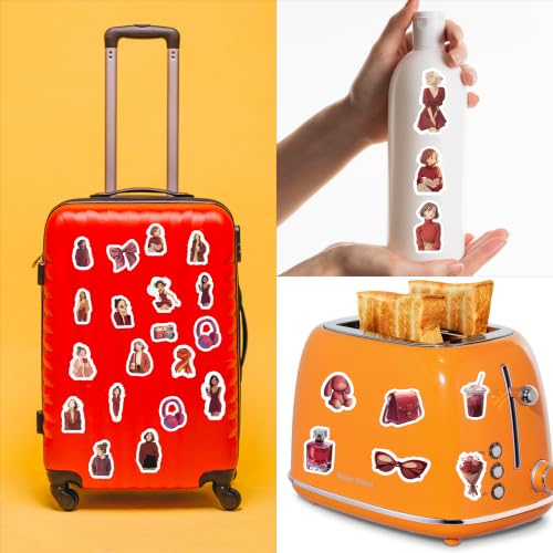 Image of Red Aesthetic Kawaii Girl Vinyl Stickers Pack of 33 | Waterproof Burgundy & Wine Red Cute Fashion Decals for Laptop, Water Bottle, Journal, Scrapbook, Phone Case | Self-Adhesive Sticker Pack