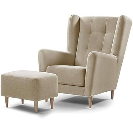 PREMIUM CART Modern Wing Chair with Foot Rest for Living Room Bedroom High Back Arm Rest Chair Cushioned Lounge Chair Single Seater Sofa (Beige)