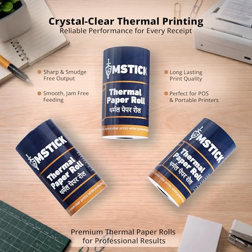 Image of MSTICK Premium Thermal Receipt Paper Rolls - 80mm (3 Inch) x 25 Meter - POS Billing Paper - Pack of 10 Rolls