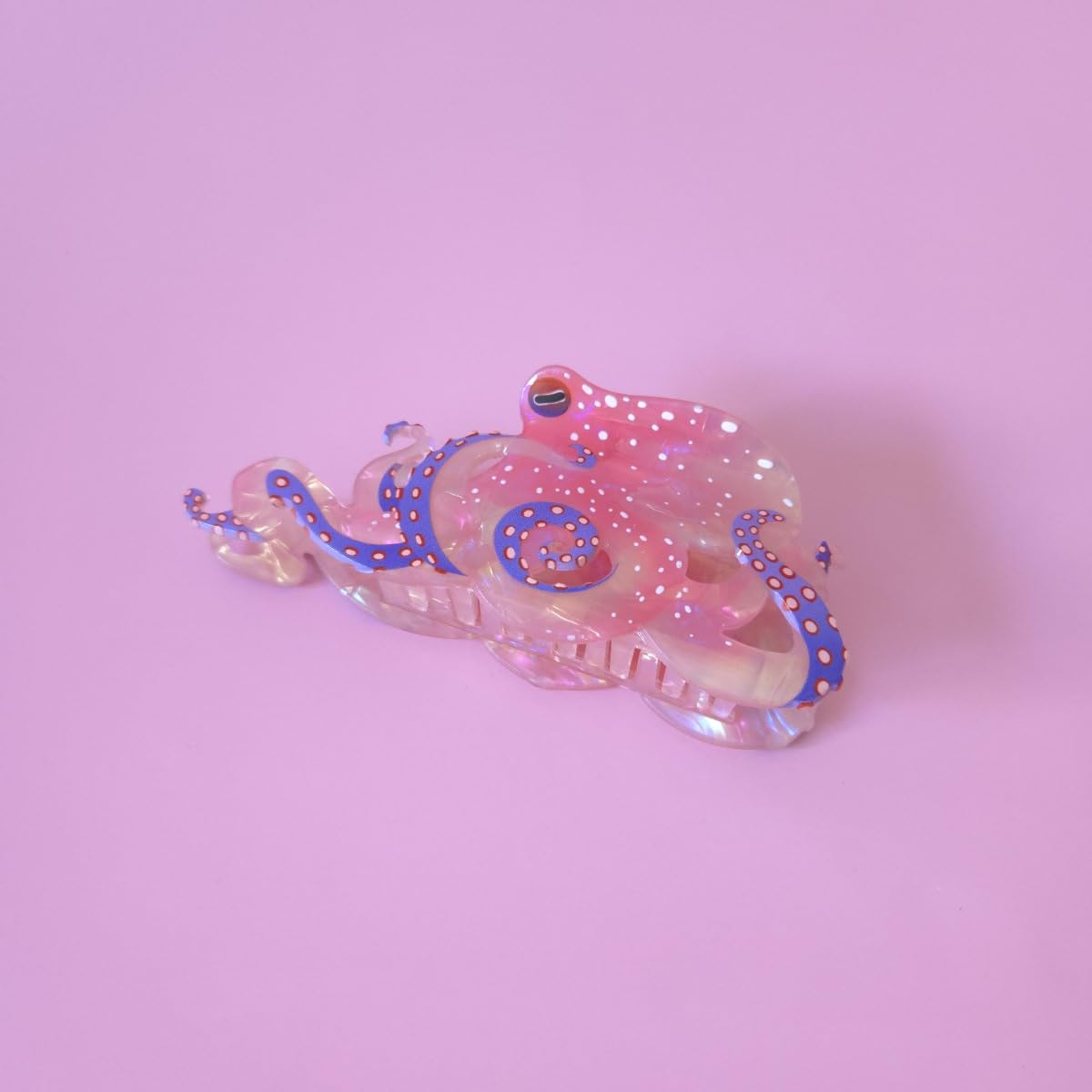 Pinzas de pelo de pulpo de fantasía, pinzas de acetato para el cabello, pinzas de garra de pulpo oceánico para mujer, color rosa claro