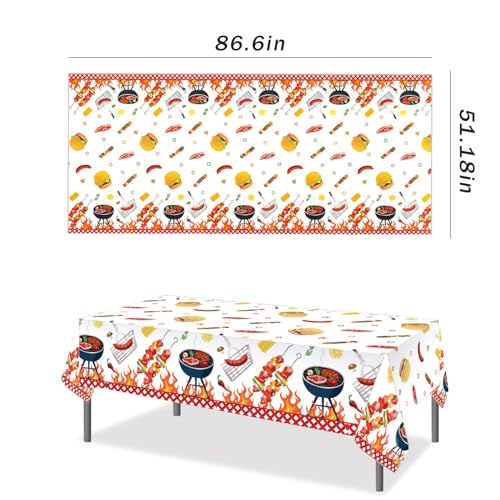 Image of 3 Pcs BBQ Disposable Tablecloths, Hamburger Theme Rectangle Tablecloth, Decoration Tablecloths Party Supplies for Outdoor Parties