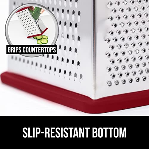 Gorilla Grip Stainless Steel Box Grater And Meat Tenderizer, 4-Sided Xl Cheese Graters With Handle Size 10 Inch, Spiked Side Meat Tenderizer, Both In Red Color, 2 Item Bundle #TOP4