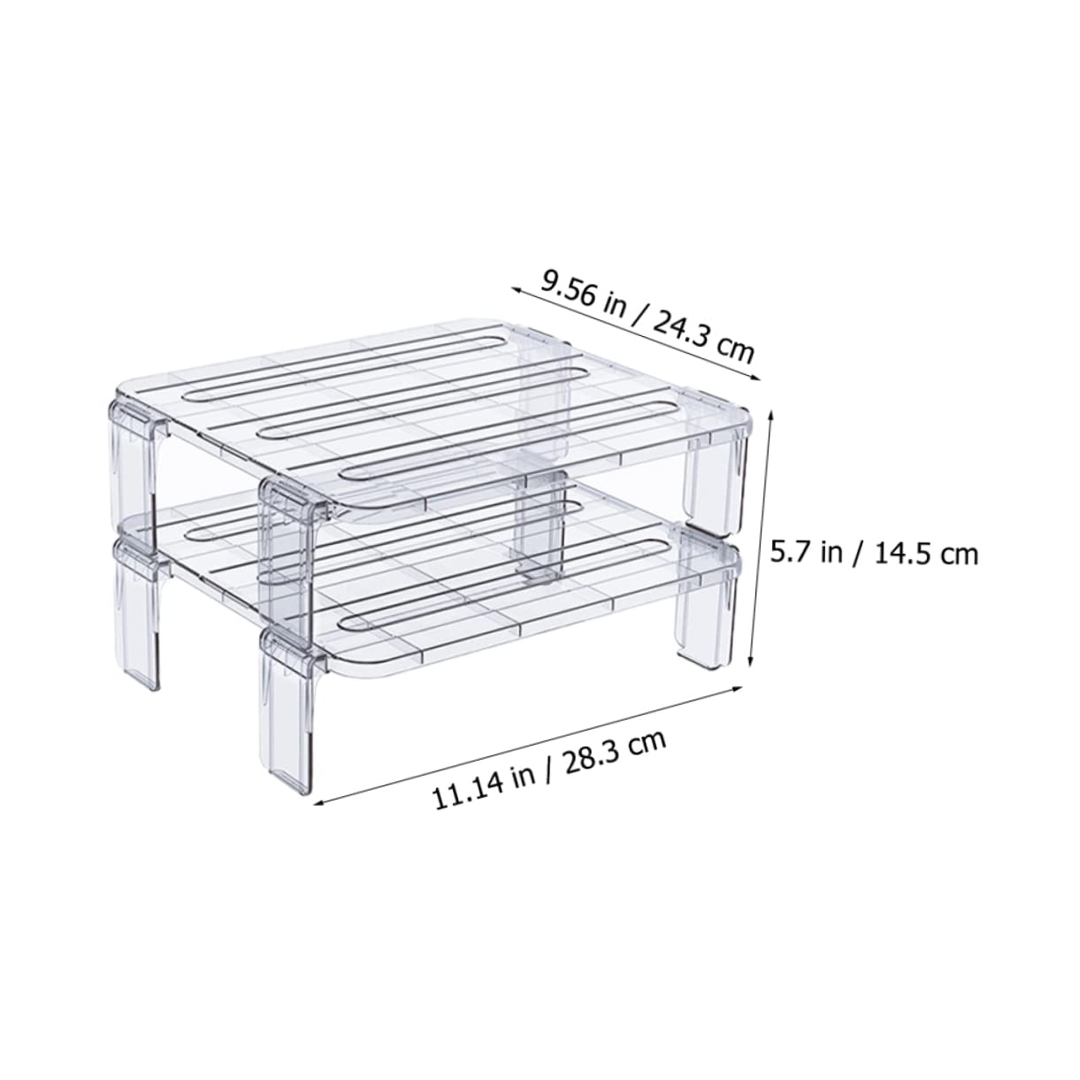 Juego de 2 estantes transparentes apilables para almacenamiento de placas de refrigerador, estantes organizadores para congelador y armario de refrigerador