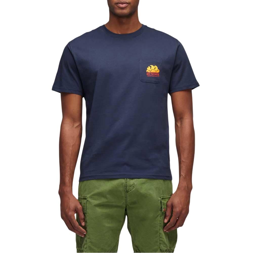 Sundek Men's Blue New Herbert Crew Neck T-Shirt With Maxi-Logo L