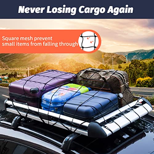 Cargo Net For Pickup Truck Bed 3'X4' Stretches To 6'X8' Heavy Duty Truck Bed Cargo Net 12 Tangle-Free Clip Carabiners And 1 Storage Bag Small 4" X 4" Mesh Universal Car Organizer Net For Large Loads #TOP3