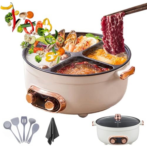 Olla multifuncional de cuatro rejillas, 6/7 l, cocina eléctrica multifuncional de gran capacidad, 4 rejillas multifuncionales, olla Shabu Shabu para fiesta en casa (7 L)