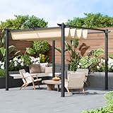 EBE 10'x10' Outdoor Pergola, Metal Pergolas and Gazebos Clearance, Heavy Duty Retractable Awning Pergola Sun Shade Canopy for Patio, Gardens and Backyards, Beige