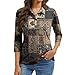 3/4 Length Sleeve Womens Tops Button V Neck Tunic Print T Shirts Business Work Outfits Classic Blouses Loose Tops（2-Light Brown,Large）