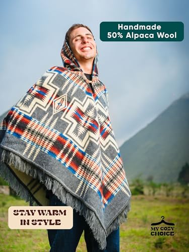 Adult Ponchos with Hood for Men – Alpaca Mens Poncho with Hood – Ponchos for Men – Traditional Alpaca Poncho2
