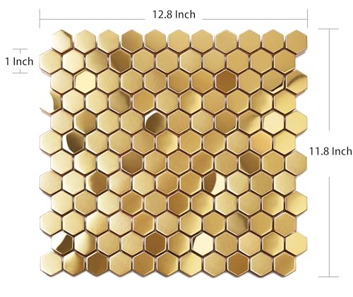 Blujellyfish Hexagon Gold Backsplash Tiles Metal Mosaic Tile Stainless Steel Brushed/Shiny Kitchen Bathroom Backsplash Shower Floor Wall Accent Tiles (5 Square Feet) - Image 5