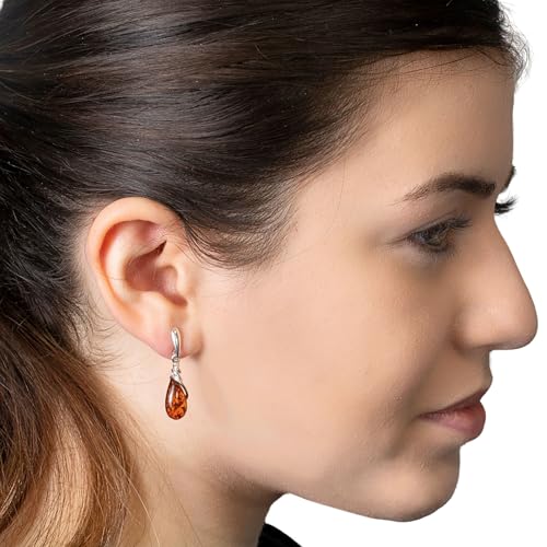 Amber Earrings - 925 Baltic Honey Amber Dangling Earrings "Eleanor" - GIA Certified - Gemstone Dangle Earrings - Sterling Silver Jewelry Collection3