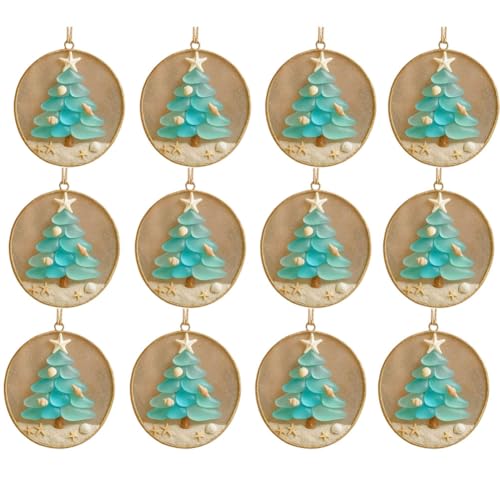4PCS Coastal Christmas Tree Ornament, Handmade Sea Glass Christmas Tree