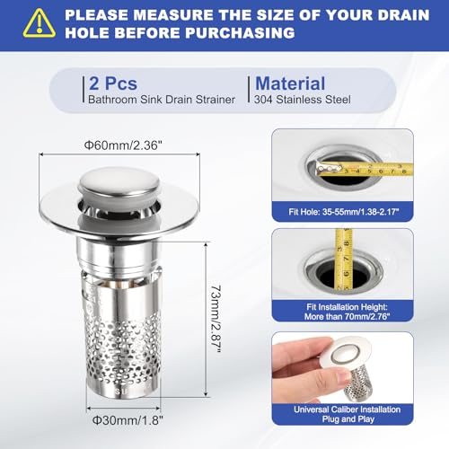 Colador para desagüe de baño, filtro de acero inoxidable 304 miniatura 2