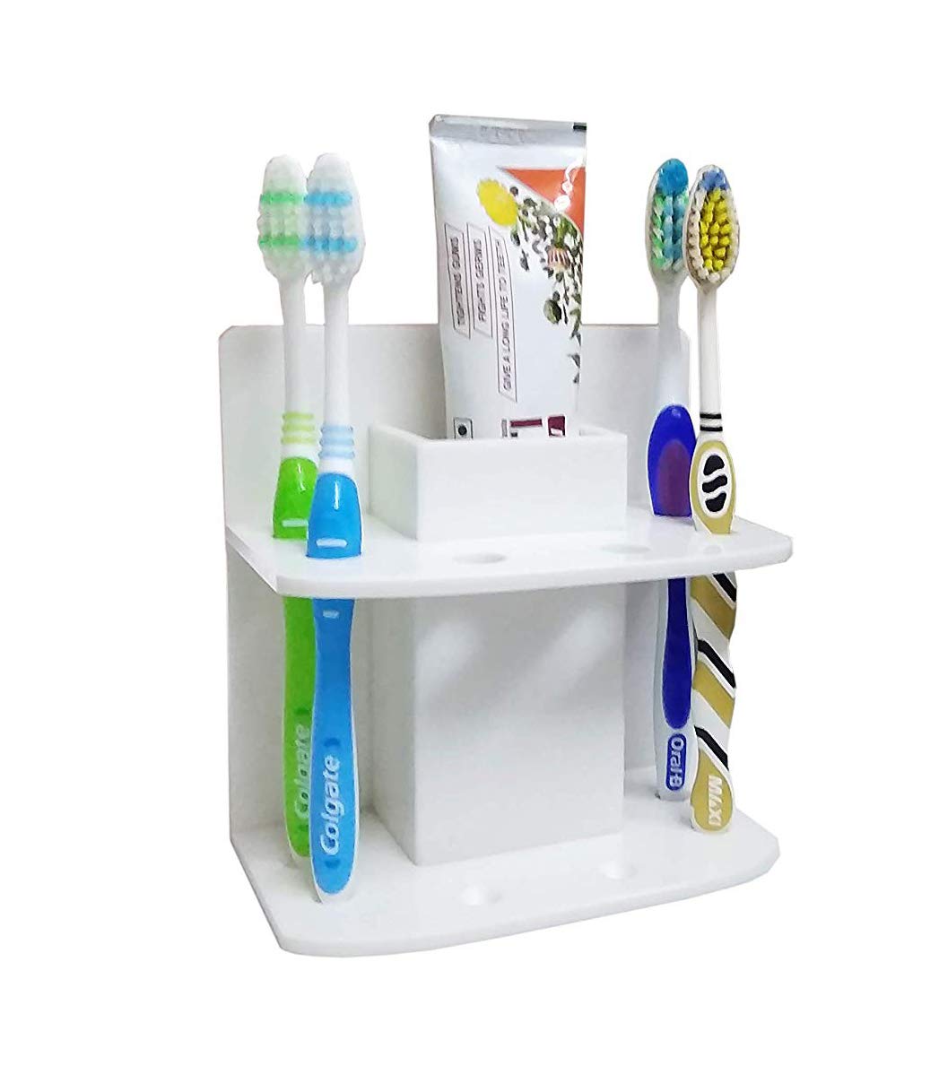 WINACOZometo White Self Adhesive Acrylic (5.5" x 3.5" x 5") Toothbrush Holder