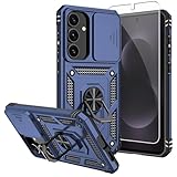 SKMY for Samsung Galaxy S25 FE Case,with Screen Protectors and Camera Cover,[Military Grade] 16ft.Drop Tested Cover with Magnetic Kickstand Protective Case for Galaxy S25 FE, Blue