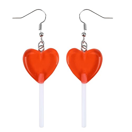 Heart Earrings Dangle Valentine's Day Earrings Heart Earrings Cute Love Dangling Heart Earrings for Women - Red Candy Heart