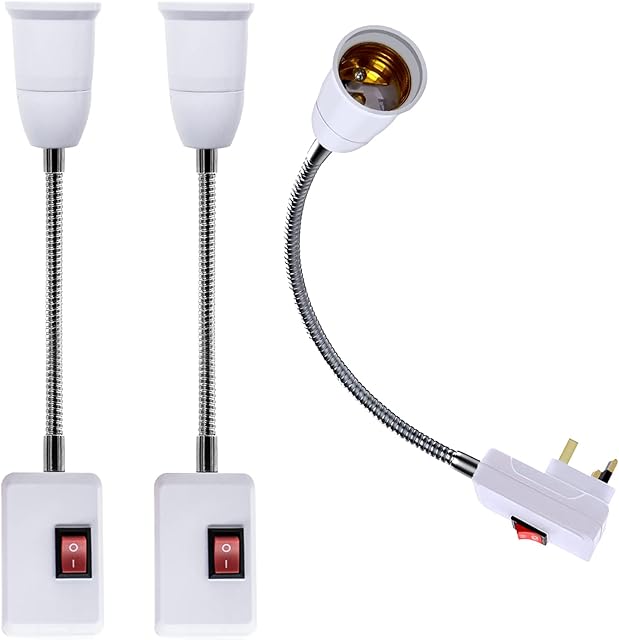 3PCS Flexible Lamp Holder,Plug in Wall Lights, E27 Extension Bulb Socket Adapter with On/Off Switch,Light Bulb Holder with 5.9''Gooseneck, Extension Lamp Adapter Light Bulb Converter for Home Office