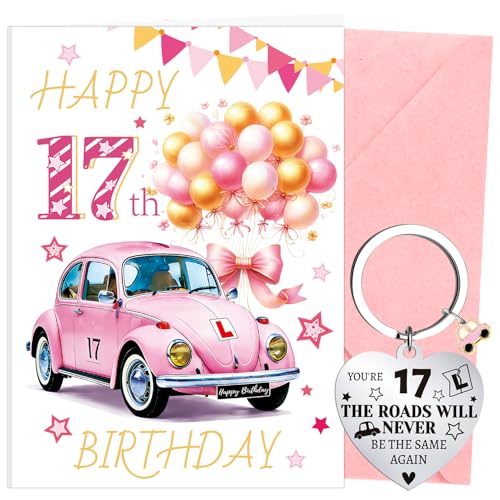 Luvart 17th Birthday Card Girl - Learner Driver Keychain Envelope