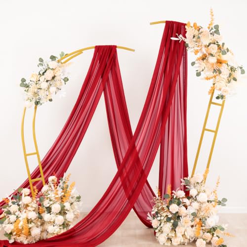 Image of Socomi Wedding Arch Draping Fabric 1 Panel 29 inch x 19Ft Sheer Chiffon Curtain Drapes 6 Yards for Wedding Ceremony Birthday Party Decoration Red