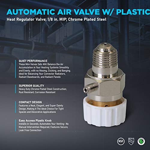 Image of Midline Valve 6I722 Radiator Steam Air Vent with Plastic Knob; Heat Regulator Valve; 1 /8 in. MIP; Chrome Plated Steel