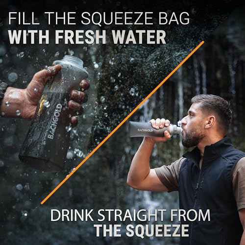 Bachgold Squeeze Water Filter Camping | Portable Water Filtration System for Hiking, Backpacking & Survival | Swiss Design 500L Capacity Outdoor Water Filter Bottle (Gray, 16.9 Oz) - Image 3