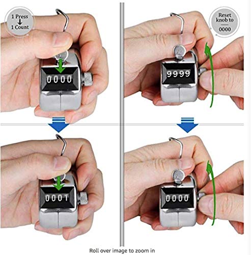 Rormket Pack Of 2 Metal Hand Tally Counter Clicker, Handheld Tracker Manual Counter Clicker With Metal Finger Ring Sliver #TOP5