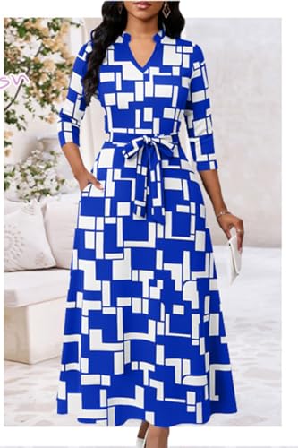 Image of BubFee Maxi Dresses for Women Semi Formal Long Dress 3 /4 Sleeve Casual A-line Church Dresses with Pockets