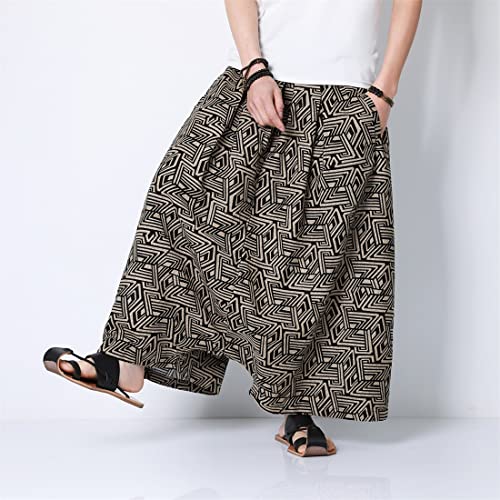 Seidarise Calça masculina harém hip hop joggers folgada perna larga casual harém linho ioga japonesa