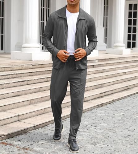 Men's Long Sleeve Zipper Sweatshirt Set Waffle Tracksuit 2 Pieces Suit Sets Spring Casual Buisness Golf Outfits2