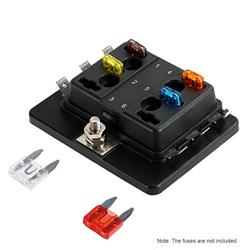 Sangmei Suporte de caixa de fusíveis de mini lâmina de 6 vias APM ATM 5A 10A 25A para barco a motor