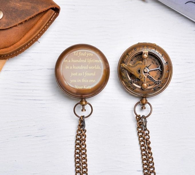 Personalized Pocket Compass Sundial Brass Nautical with Leather Cover Birthday Gift for Your lovedones (B0CR1S3RY8) Amazon Price History, Amazon Price Tracker