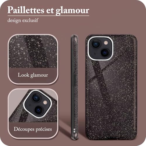 Coque pailletée iPhone 15 pour éviter les rayures d'objectifs avec style noir élégant - 2