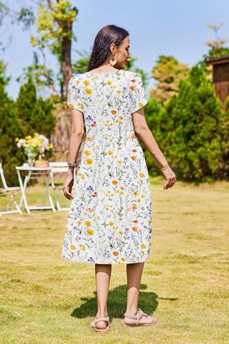 Image of Zeagoo Womens Summer Dresses Casual Aline Midi Dress Short Sleeve Floral Tshirt Dress Flowy Beach Sundresses with Pockets