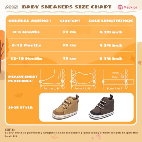 Meckior Toddler Baby Boys Girls High Tops Ankle Sneakers Soft Anti-Slip Sole PU Leather Moccasins Infant Newborn Prewalker First Walking Crib Shoes