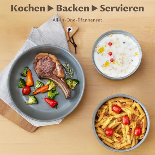 BEZIA Pots and Pans Set with Healthy Ceramic Coating, Pan Set with Removable Handles, Induction Pan Set - Image 6