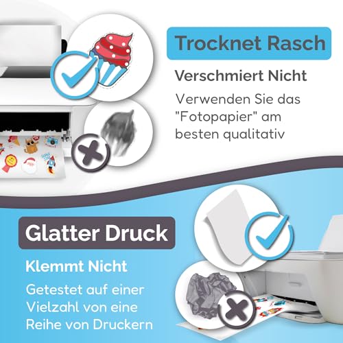 Bedruckbares Vinyl-Aufkleberpapier – 32 Blatt – glänzend, A4 – Vinyl-Aufkleberpapier für Laser- und Tintenstrahldrucker – Sticker Papier zum Bedrucken – Trocknet Schnell, Lebendige Farbe